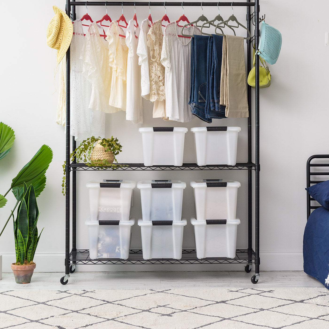 Pearl Shell Rope Storage Rack 19 Qt. (4.75 Gal.) Pearl Latch Box, Stackable Plastic Storage Bins wit ...
