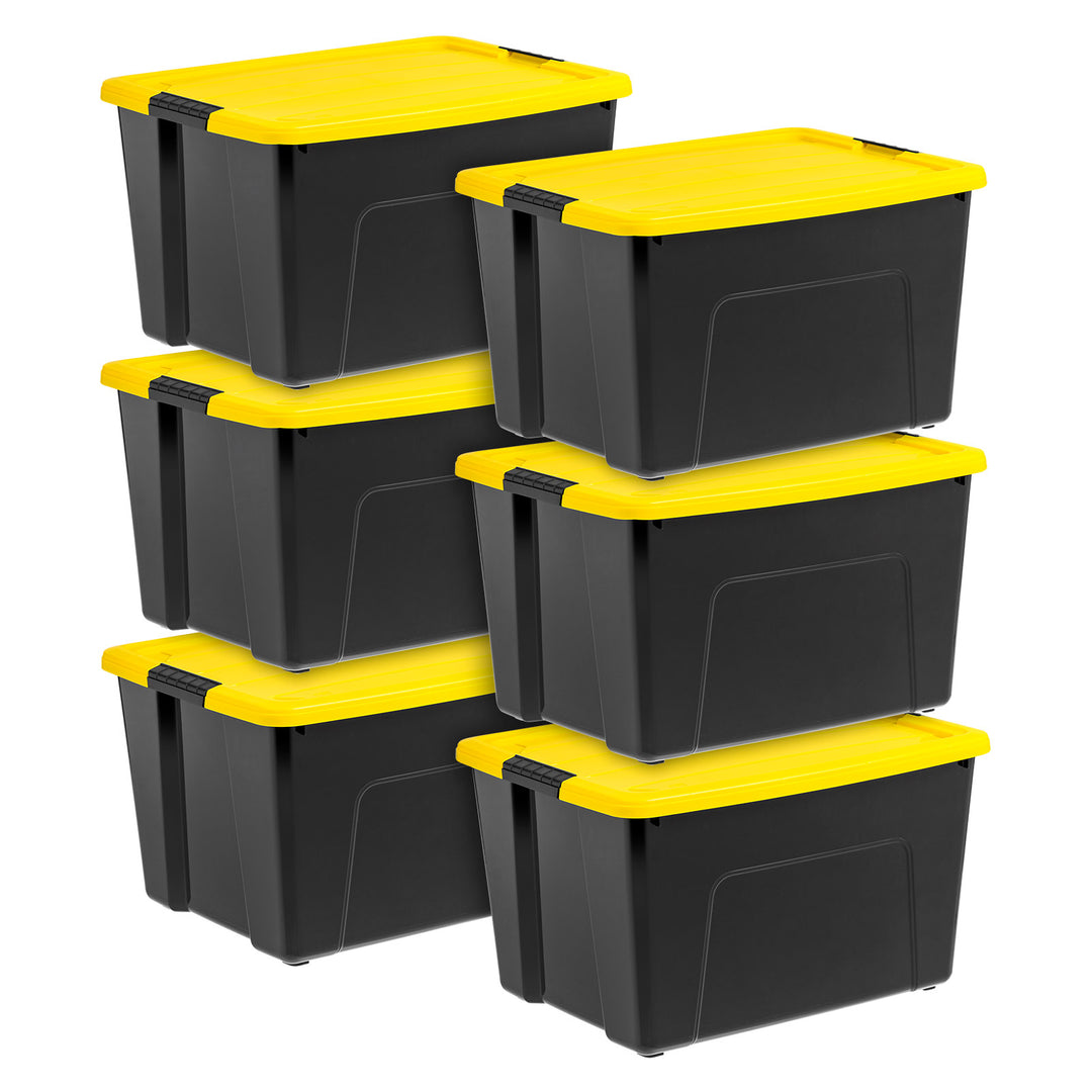 60 Qt. (15 gal.) Large Latch Box, Plastic Storage Bins with Lids, Black-Yellow, Set of 6 - IRIS USA, Inc.