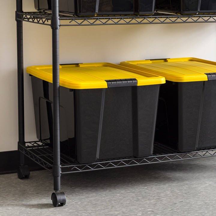 60 Qt. (15 gal.) Large Latch Box, Plastic Storage Bins with Lids, Black-Yellow, Set of 6 - IRIS USA, Inc.