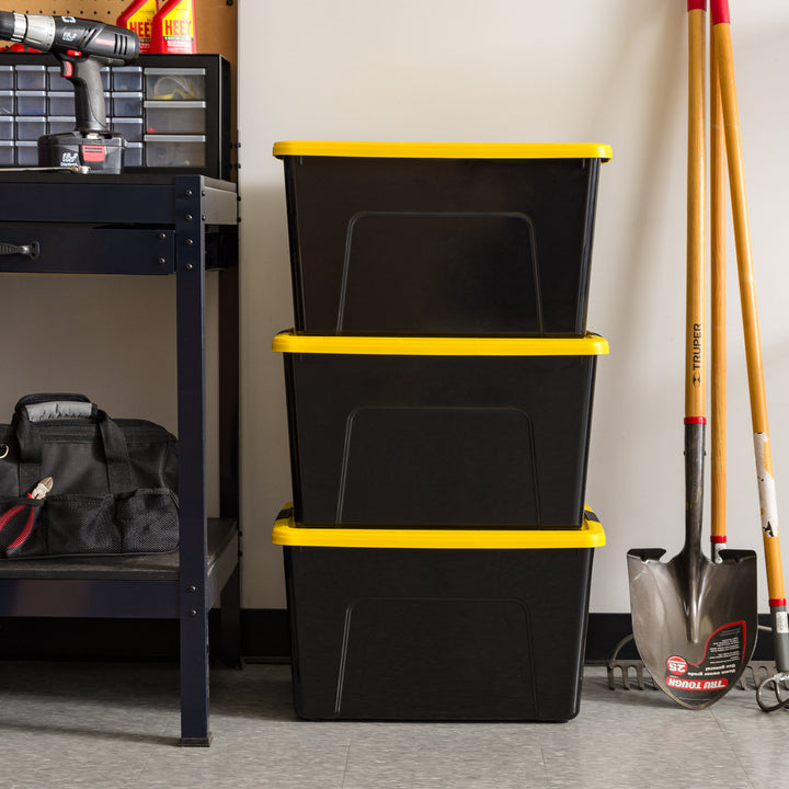 60 Qt. (15 gal.) Large Latch Box, Plastic Storage Bins with Lids, Black-Yellow, Set of 6 - IRIS USA, Inc.