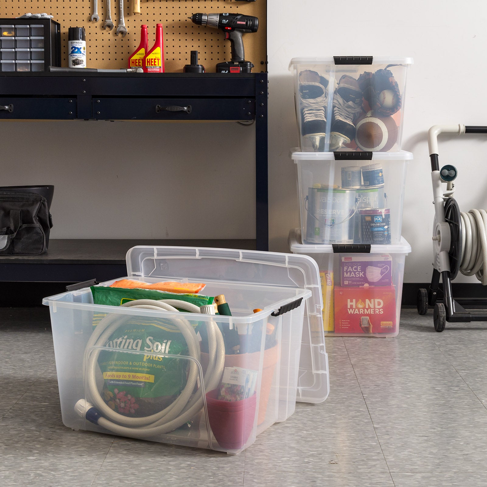 60 Qt. (15 Gal.) Clear Latch Box, Stackable Plastic Storage Bins