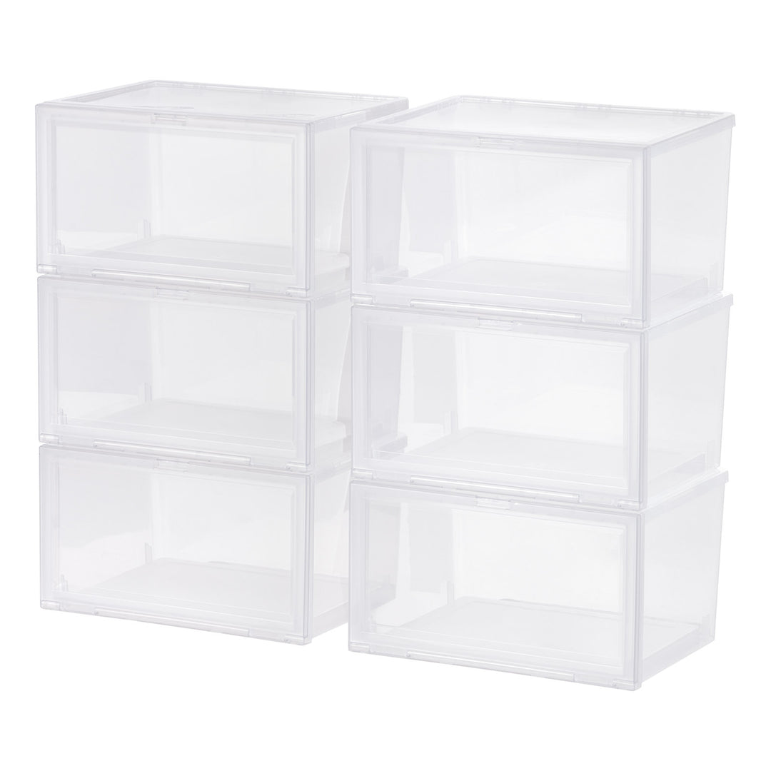 Stackable Shoe Display Box with Flip Down Door 6 Pack - IRIS USA, Inc.