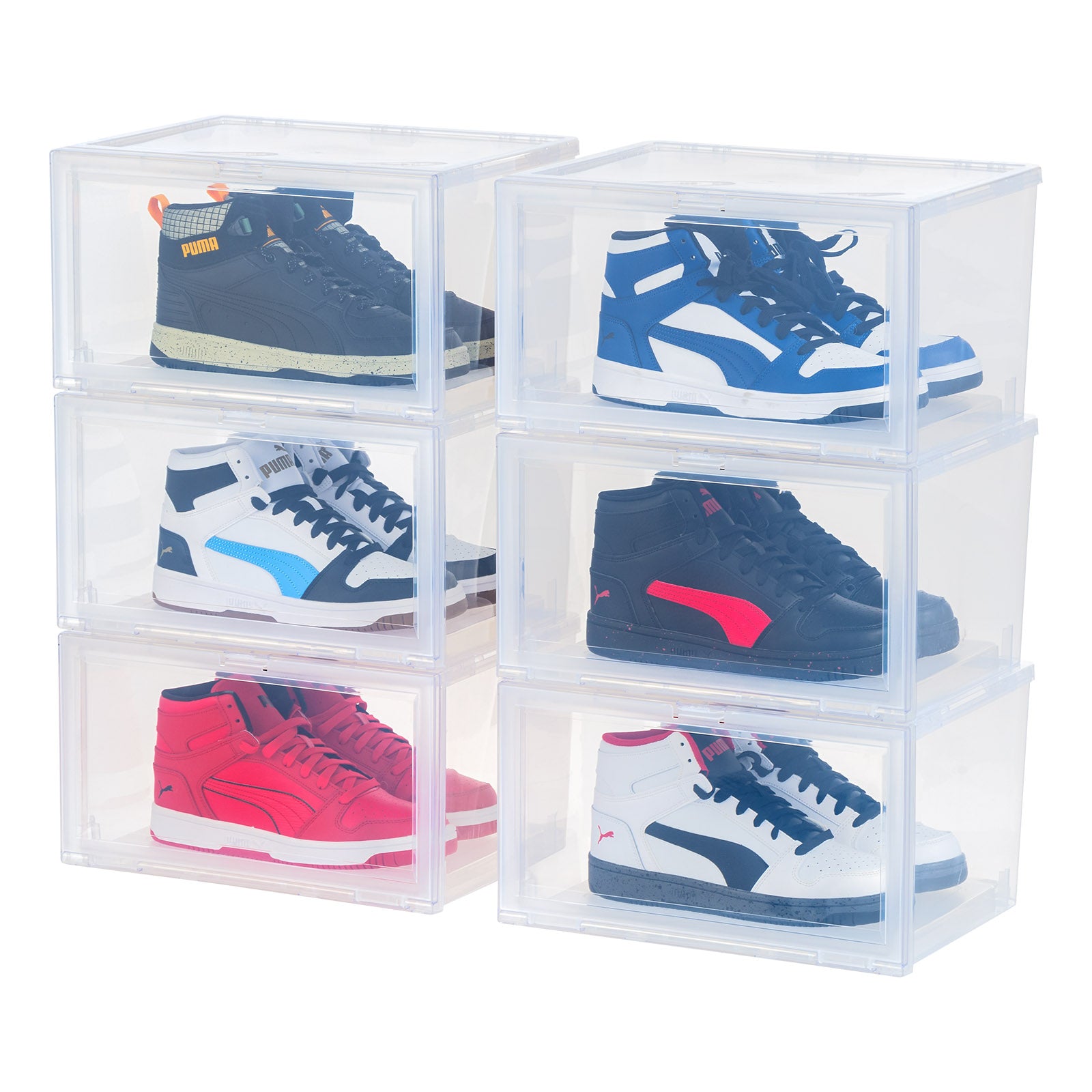 Shoe Display Stackable Stackable Shoe Display Box with Flip Down Door 6 Pack – IRIS USA