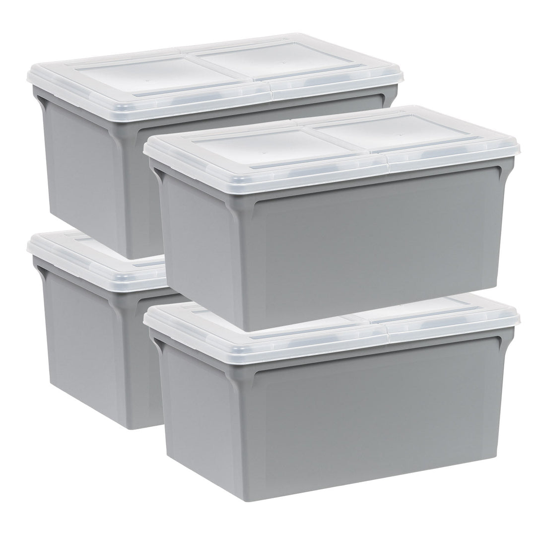 Plastic File Box with Split Lid, Letter Size, Gray, 4/Pack - IRIS USA, Inc.