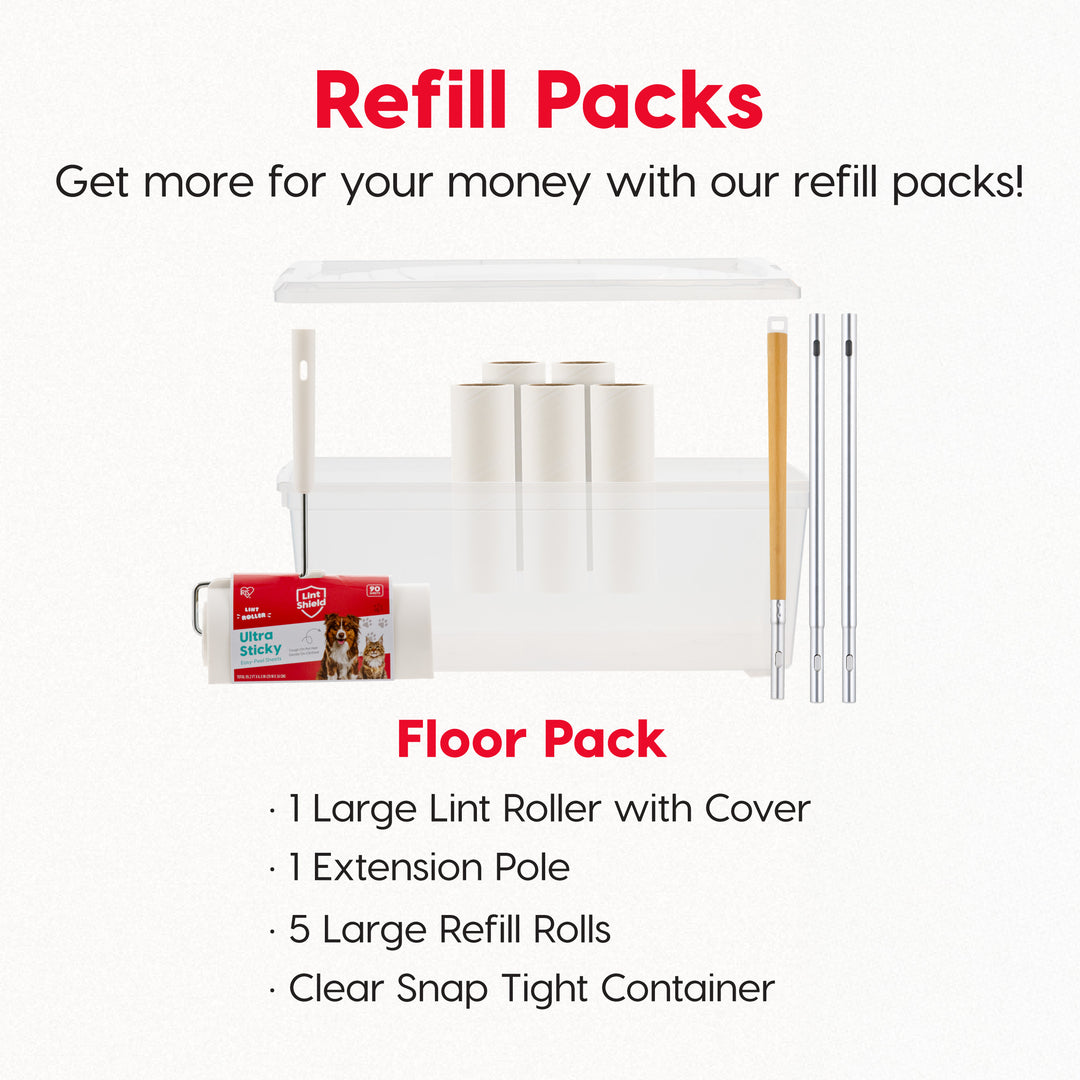 Extra Sticky Large Lint Roller Floor Pack Comes With Storage Box, Refills, and Adjustable Wand - IRIS USA