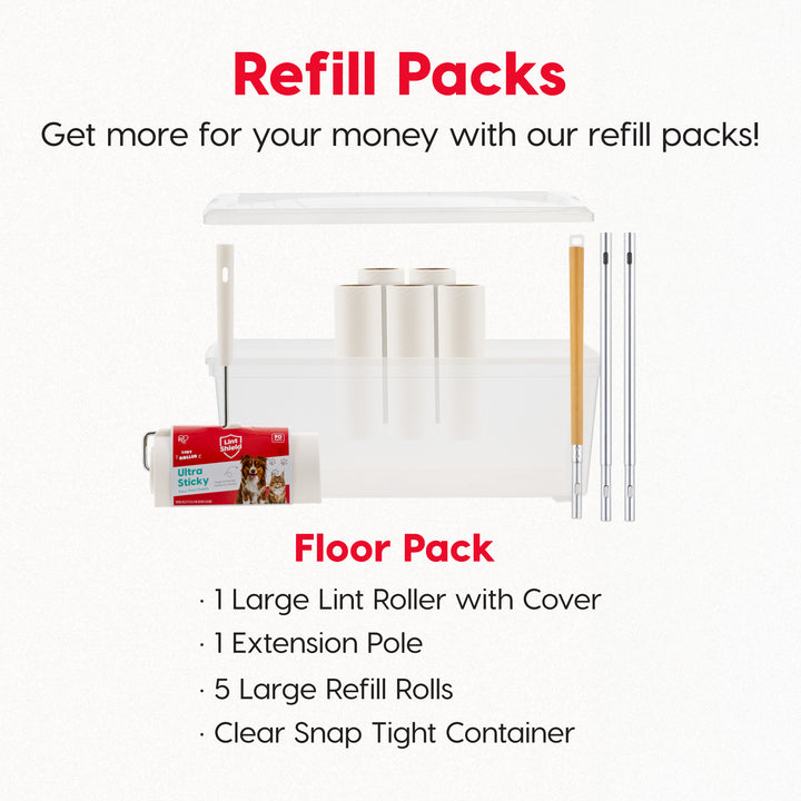 Extra Sticky Large Lint Roller Floor Pack Comes With Storage Box, Refills, and Adjustable Wand - IRIS USA