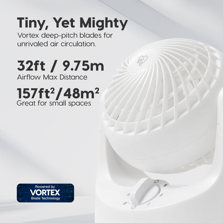 IRIS Mini Desktop Fan Adjustable Tilt, 3 Speeds, 3 in. Fan, White - IRIS USA