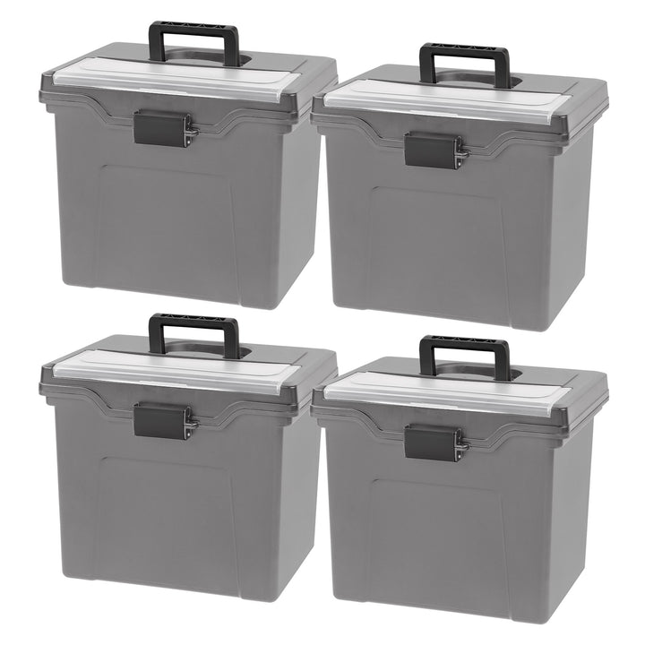 Portable Letter Plastic File Box w/Organizer Lid, Gray, 4Pk