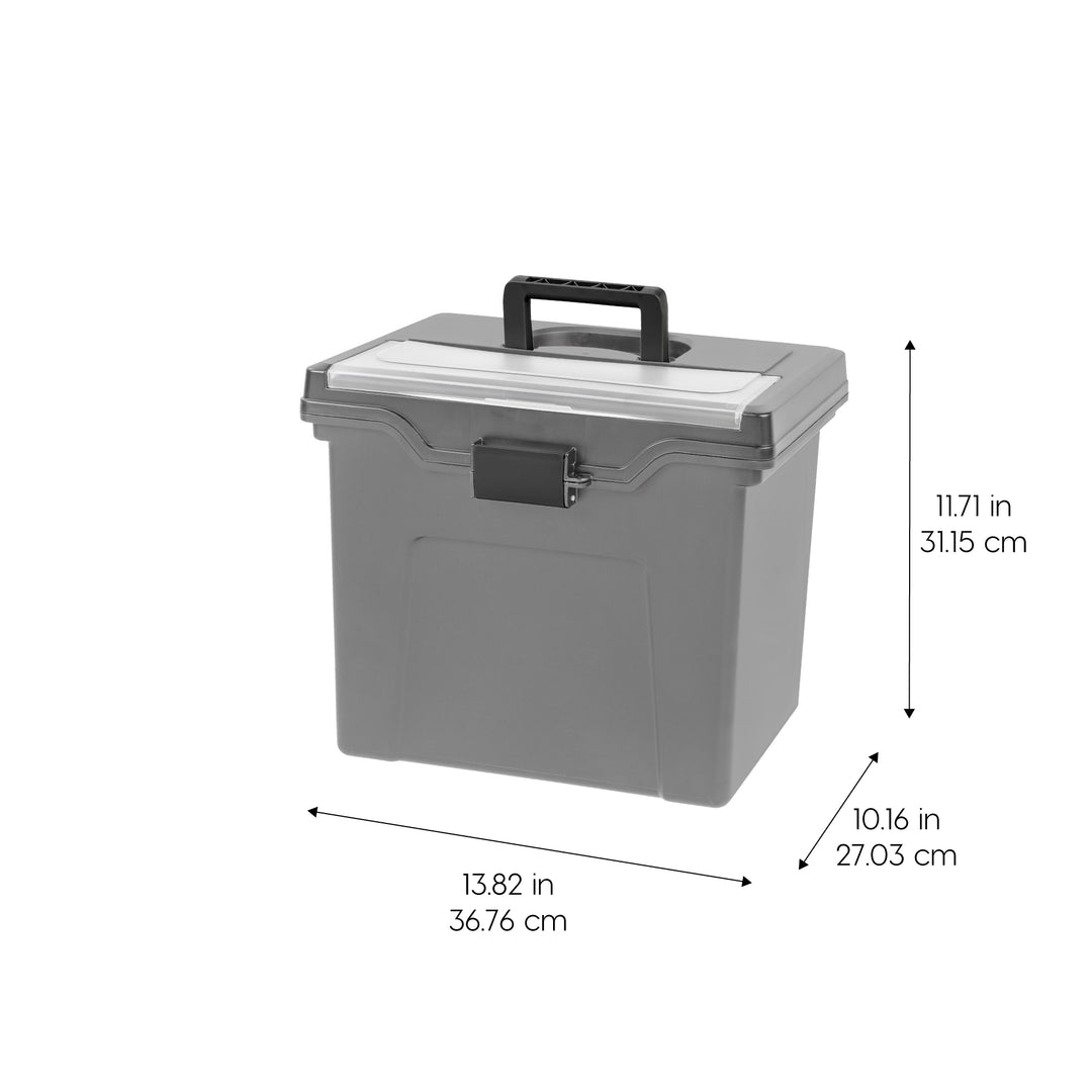 Portable Letter Plastic File Box w/Organizer Lid, Gray, 4Pk