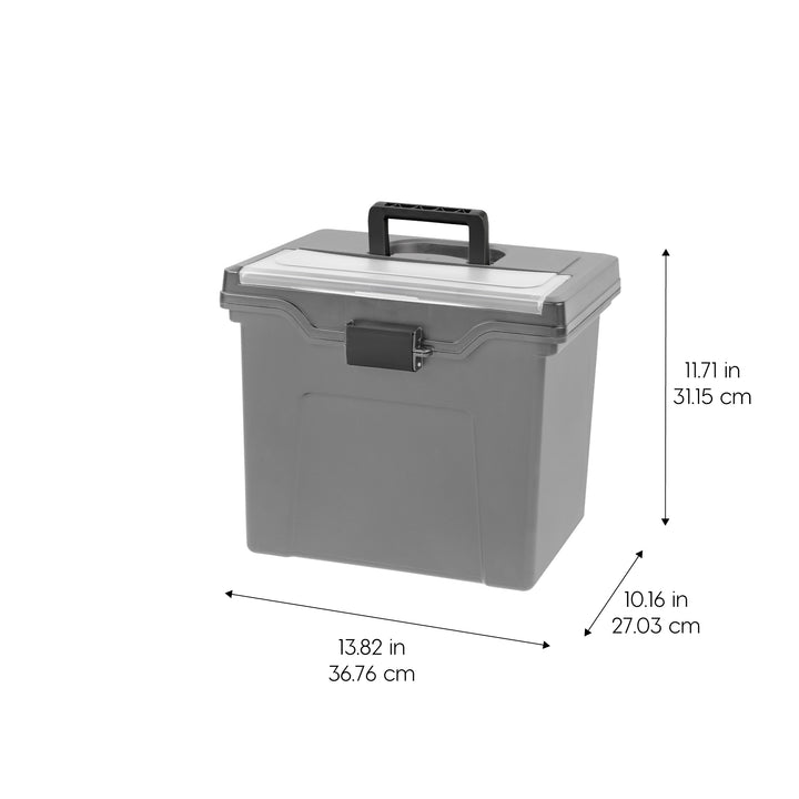 Portable Letter Plastic File Box w/Organizer Lid, Gray, 4Pk