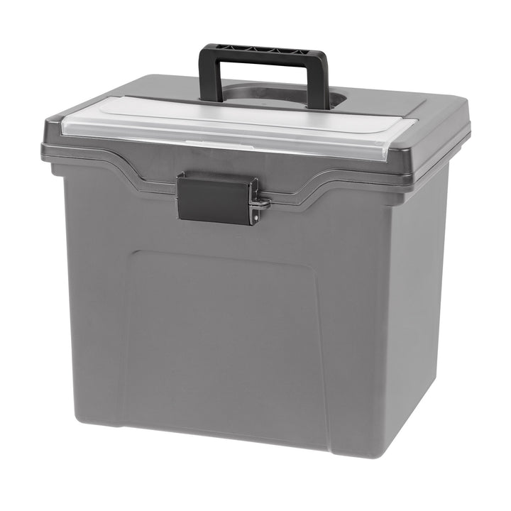 Portable Letter Plastic File Box w/Organizer Lid, Gray, 4Pk