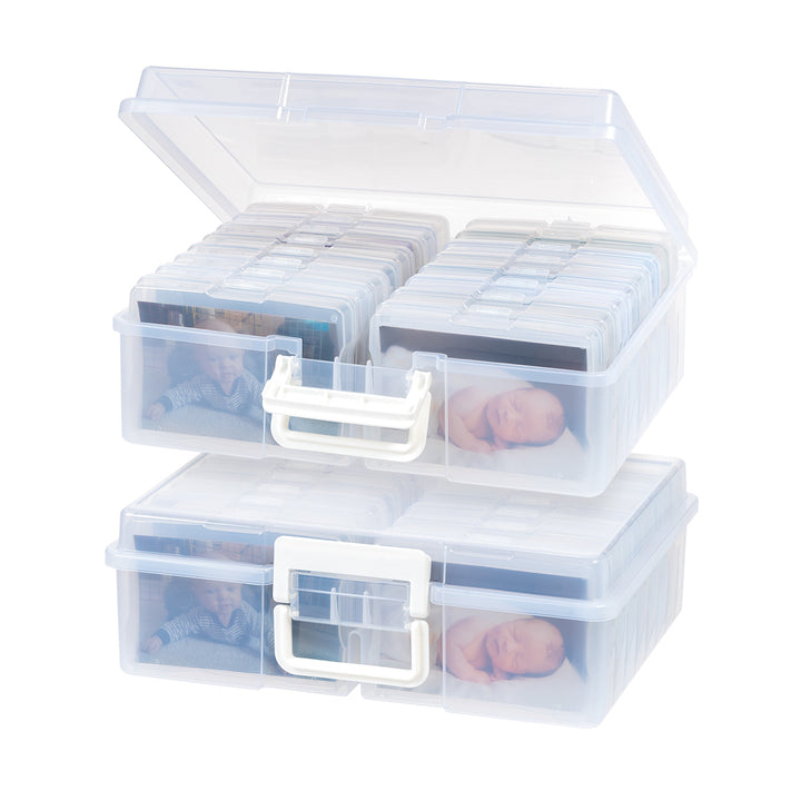 4" x 6" Photo Storage Box Craft Keeper, Transparent Handle Container with 16 Organization Holder Cases