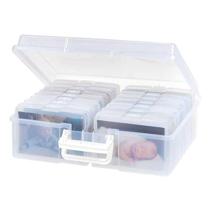 4" x 6" Photo Storage Box Craft Keeper, Transparent Handle Container with 16 Organization Holder Cases