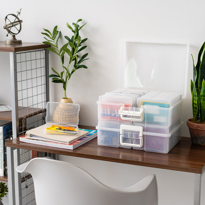 4" x 6" Photo Storage Box Craft Keeper, Transparent Handle Container with 16 Organization Holder Cases