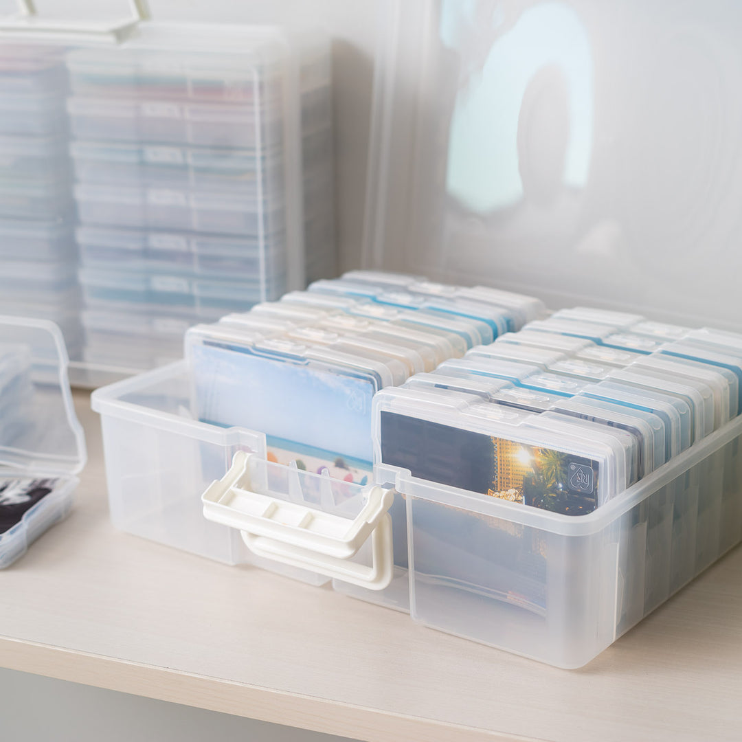 4" x 6" Photo Storage Box Craft Keeper, Transparent Handle Container with 16 Organization Holder Cases