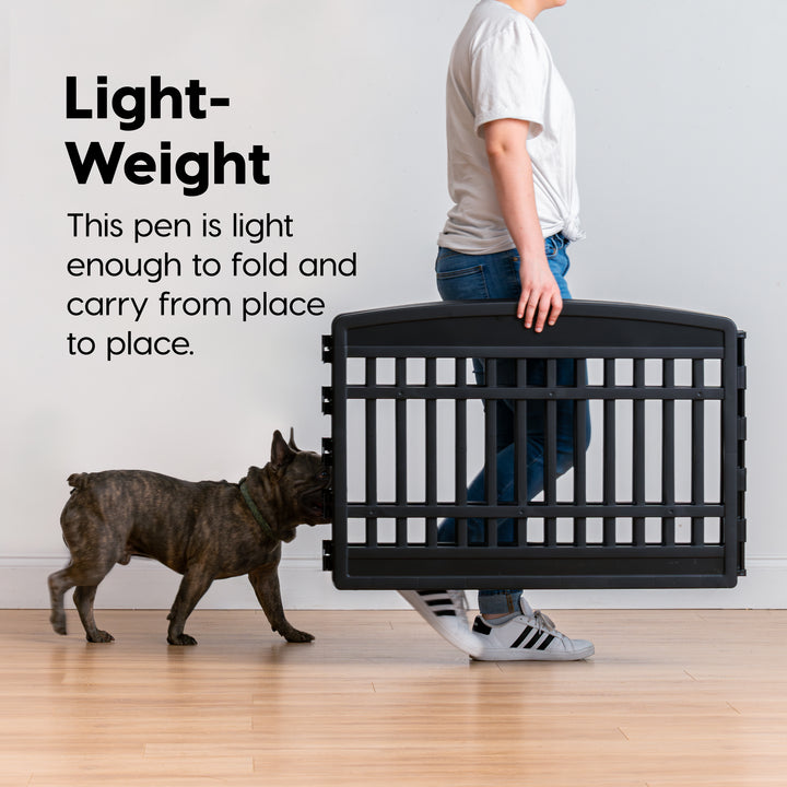 35" 10 Panel Exercise Pet Playpen with Door for Dog, Black - IRIS USA, Inc.