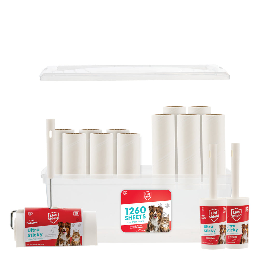Extra Sticky Lint Roller Value Pack, Comes with Storage Box, Standard and T-Handle Roller, Refills, 90 Sheets/Roll, 1260 Sheets - IRIS USA