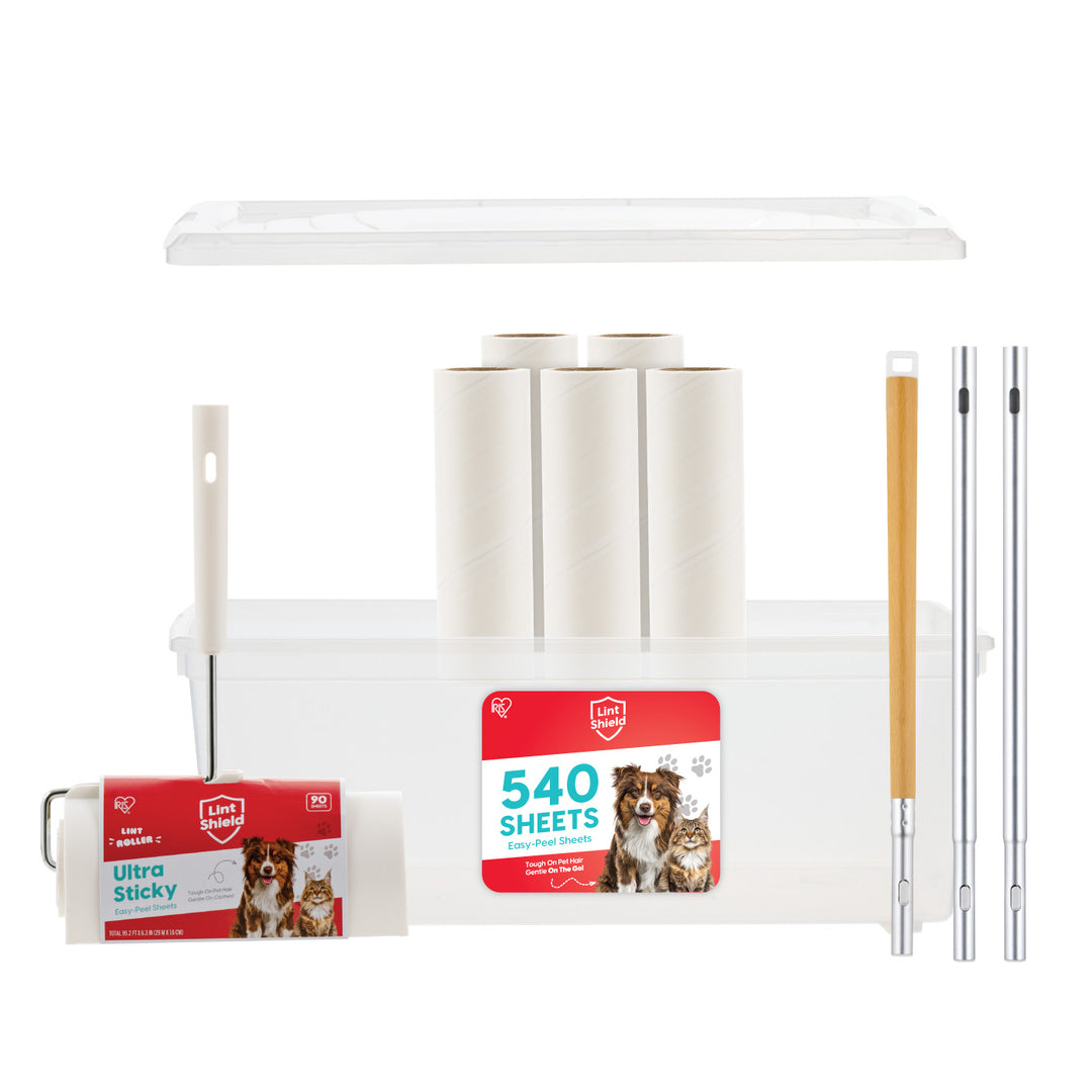 Extra Sticky Large Lint Roller Floor Pack Comes With Storage Box, Refills, and Adjustable Wand - IRIS USA