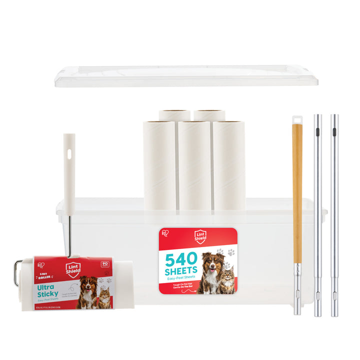 Extra Sticky Large Lint Roller Floor Pack Comes With Storage Box, Refills, and Adjustable Wand - IRIS USA