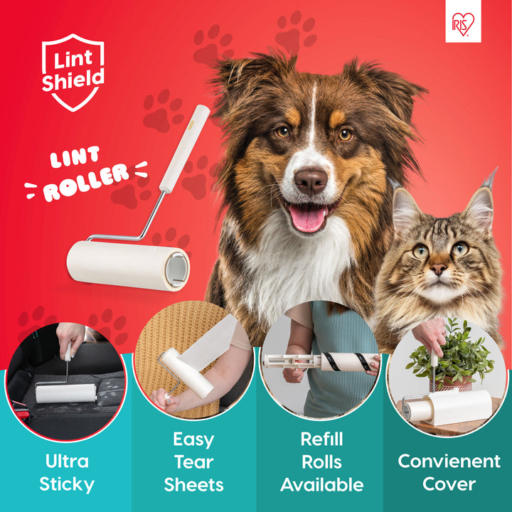Extra Sticky Lint Roller Value Pack, Comes with Storage Box, Standard and T-Handle Roller, Refills, 90 Sheets/Roll, 1260 Sheets - IRIS USA