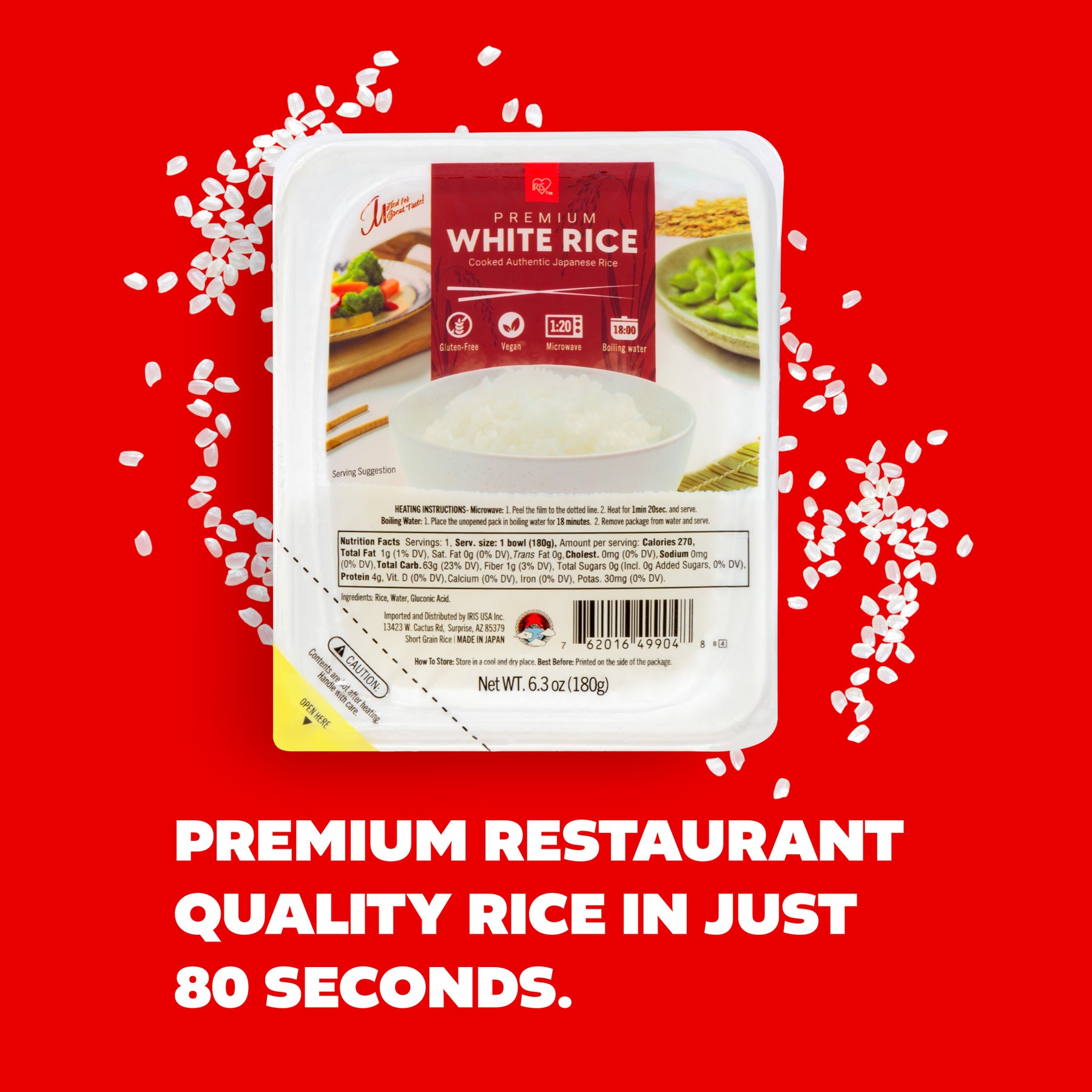 Packing Cooked Rice Microwavable Instant Premium White Rice, 10 Pack (6.3Oz/180g) – IRIS USA
