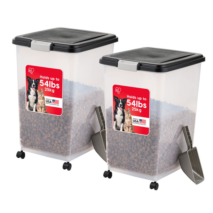 Airtight Dog Food Storage Container with Wheels 2 pack, Up to 54 lbs Black - IRIS USA