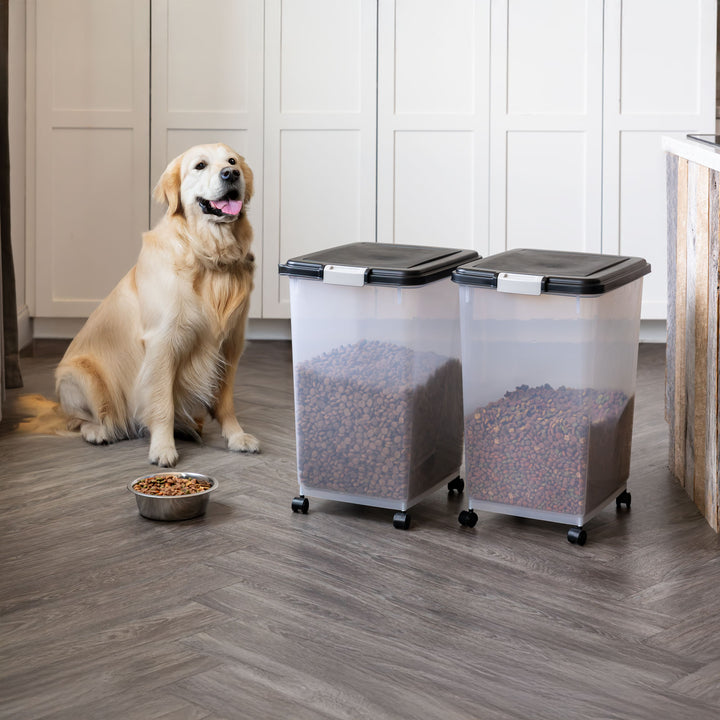 Airtight Dog Food Storage Container with Wheels 2 pack, Up to 54 lbs Black - IRIS USA