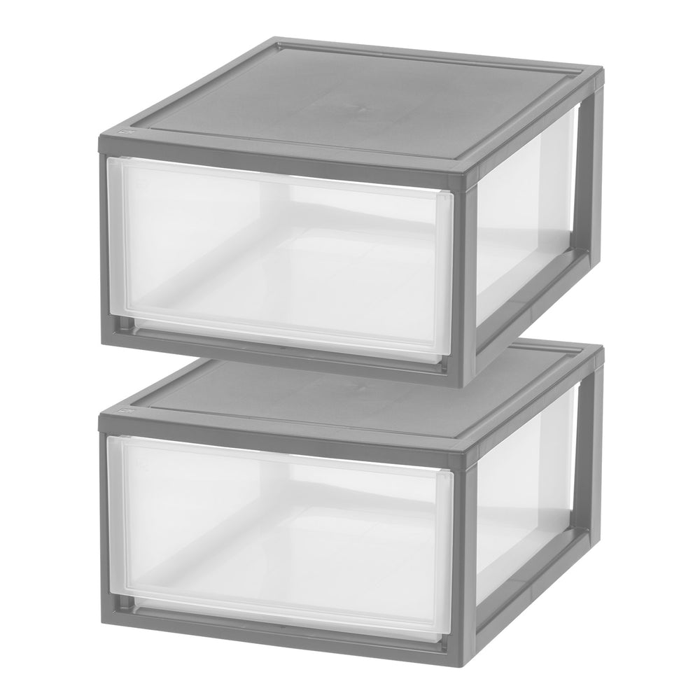 30 Qt. Large Plastic Stackable Storage Drawers, Modular, Gray Clear, Set of 2 - IRIS USA, Inc.