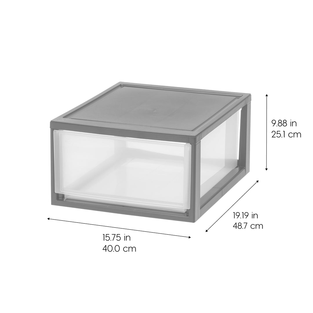 30 Qt. Large Plastic Stackable Storage Drawers, Modular, Gray Clear, Set of 2 - IRIS USA, Inc.