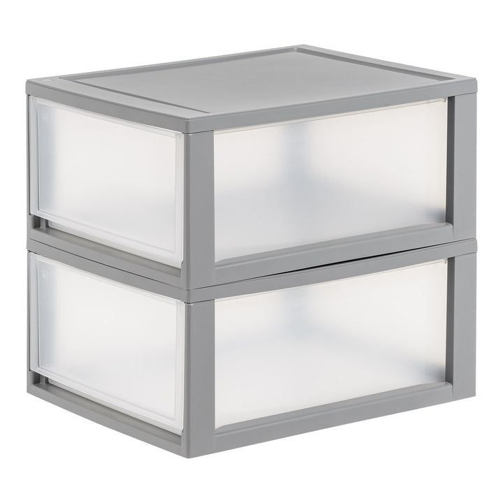 30 Qt. Large Plastic Stackable Storage Drawers, Modular, Gray Clear, Set of 2 - IRIS USA, Inc.