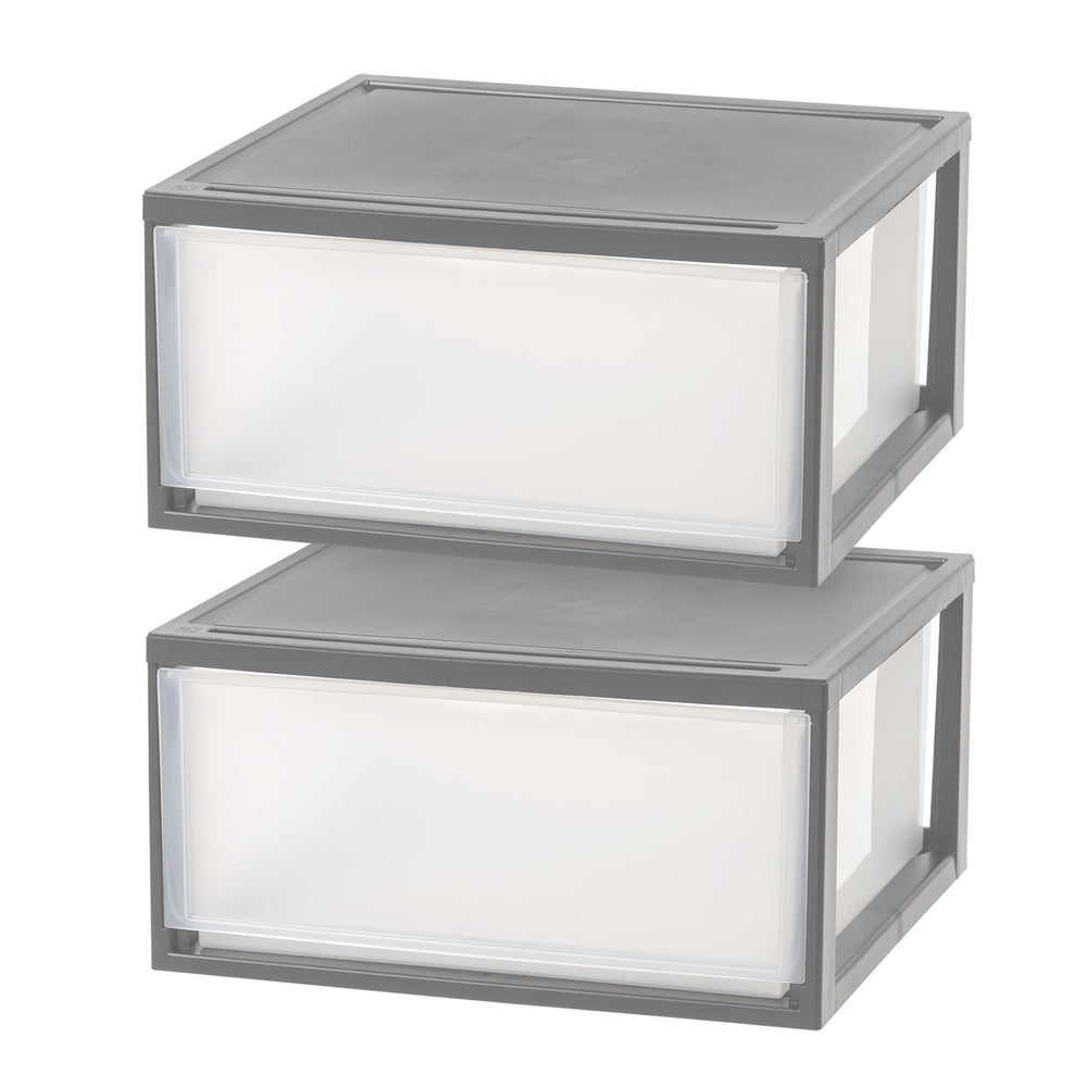 47 Qt. Extra Large Plastic Stackable Storage Drawers, Modular, Gray Clear, Set of 2 - IRIS USA, Inc.