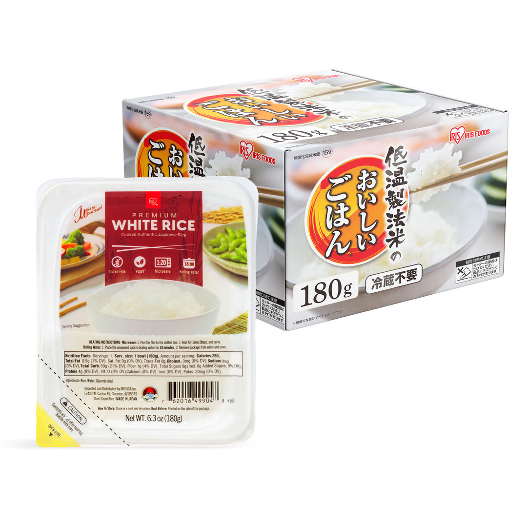 IRIS USA Instant Microwavable White Rice, Gluten Free Vegan, 6Pk - IRIS USA