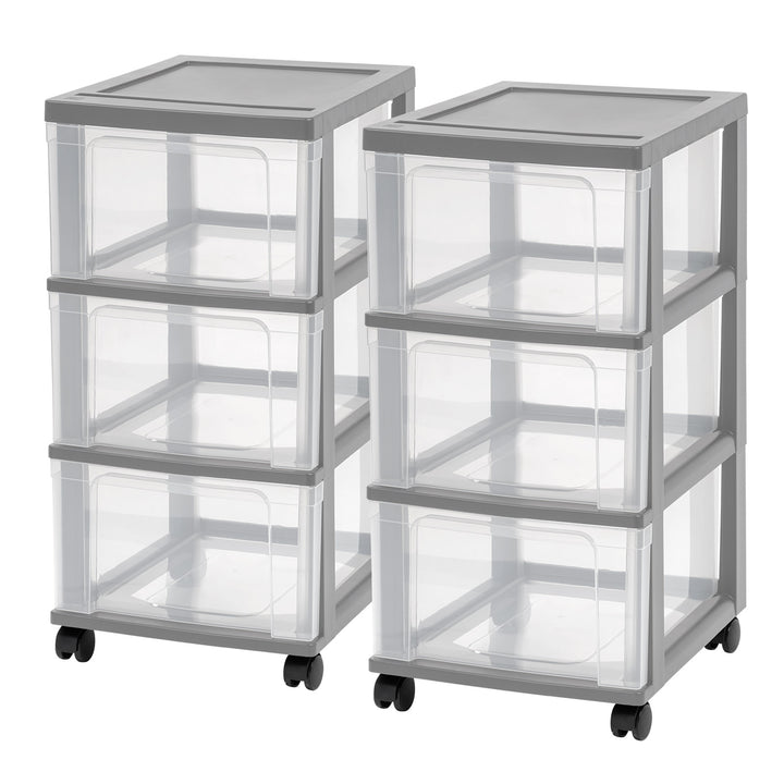 3-Drawer Narrow Plastic Storage Drawer Cart, Gray, Set of 2