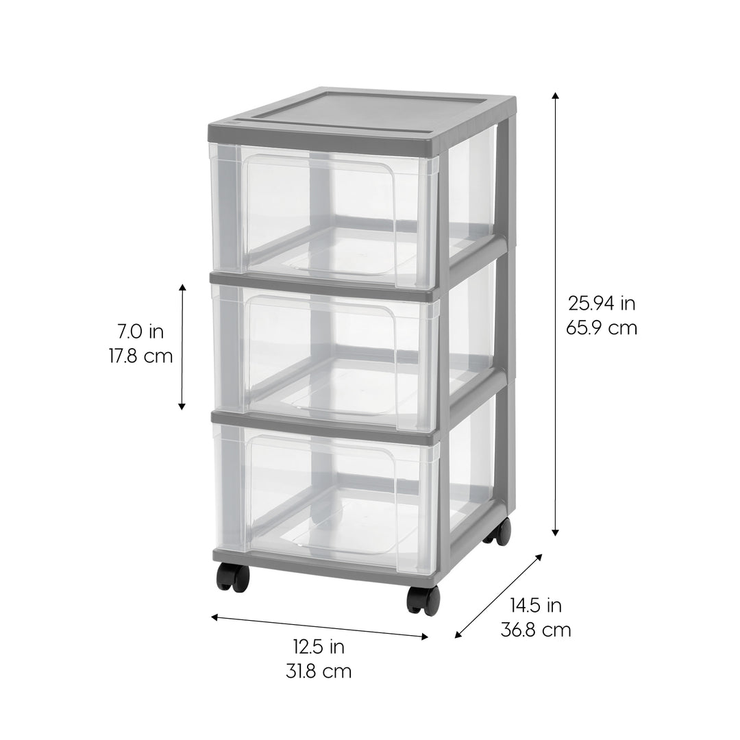 3-Drawer Narrow Plastic Storage Drawer Cart, Gray, Set of 2