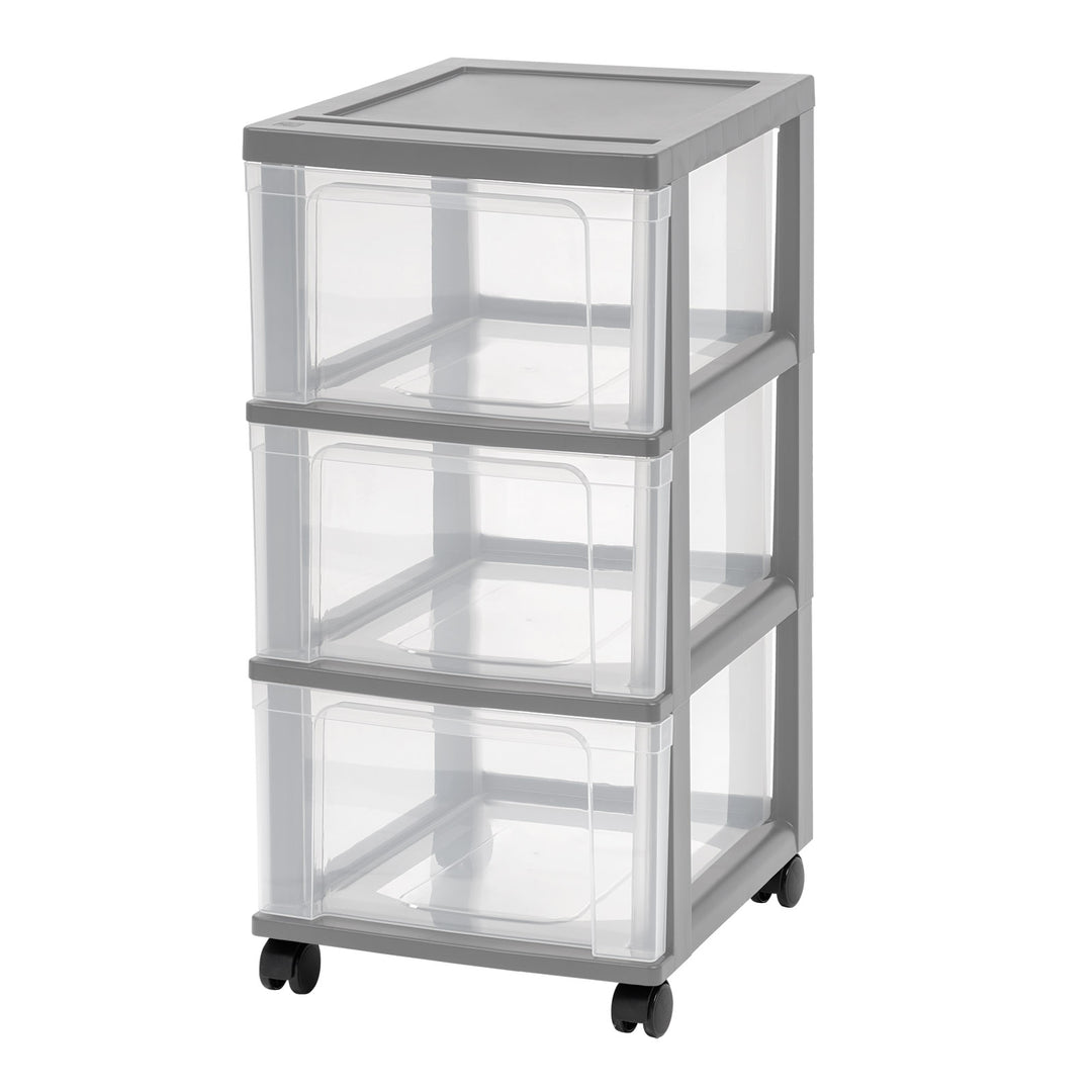 3-Drawer Narrow Plastic Storage Drawer Cart, Gray, Set of 2