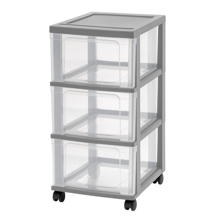 3-Drawer Narrow Plastic Storage Drawer Cart, Gray, Set of 2