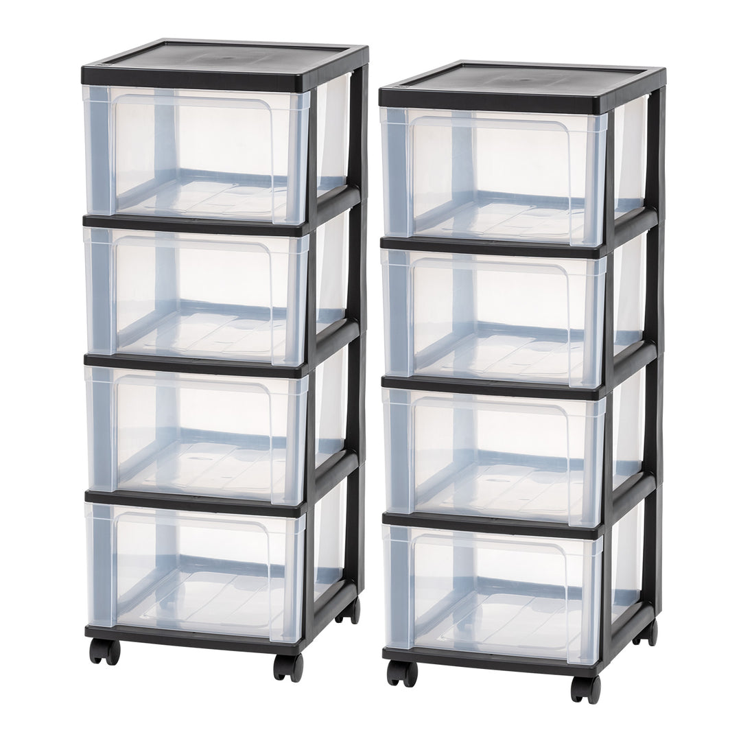 4-Drawer Narrow Plastic Storage Drawer Cart, Black, Set of 2 - IRIS USA, Inc.