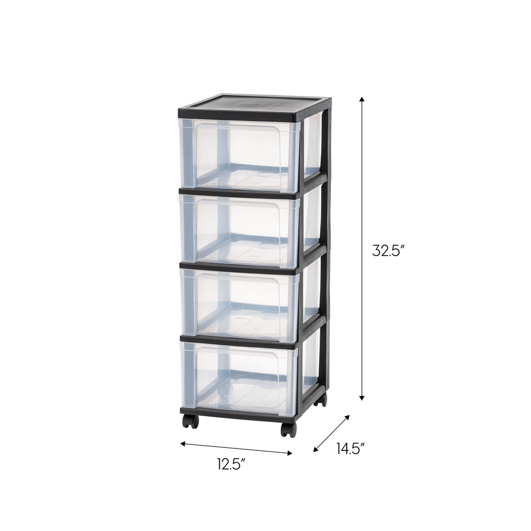 4-Drawer Narrow Plastic Storage Drawer Cart, Black, Set of 2 - IRIS USA, Inc.