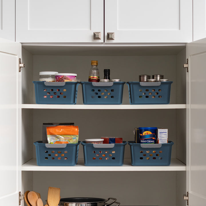 Plastic Storage Basket, 6-Pack, Small, Shelf Basket Storage Organizer 12 Pack
