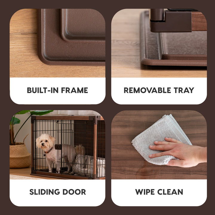 Furniture-Style Wooden Enclosed Pet Crate for Small Medium Dog, Dark Brown - IRIS USA