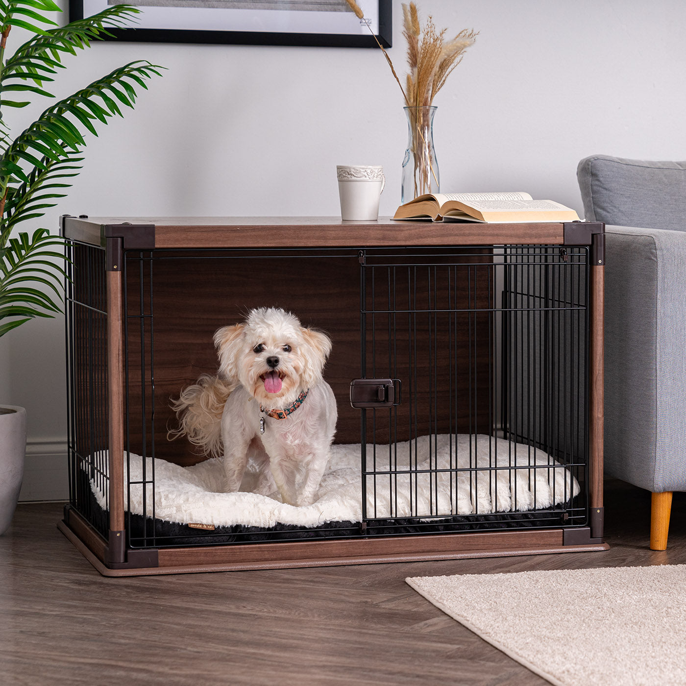 Furniture-Style Wooden Enclosed Pet Crate for Small Medium Dog, Dark B ...