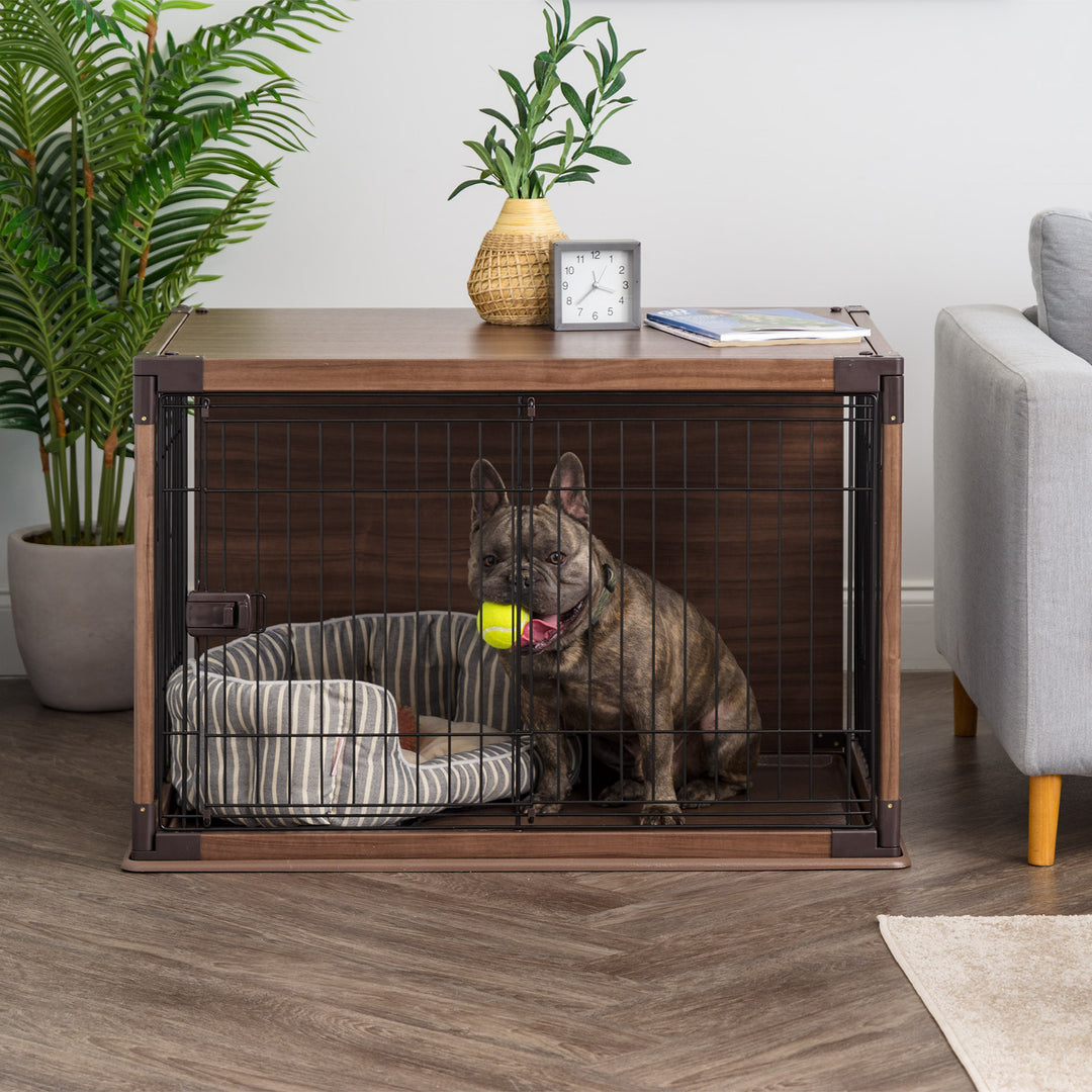 Furniture-Style Wooden Enclosed Pet Crate for Small Medium Dog, Dark Brown - IRIS USA