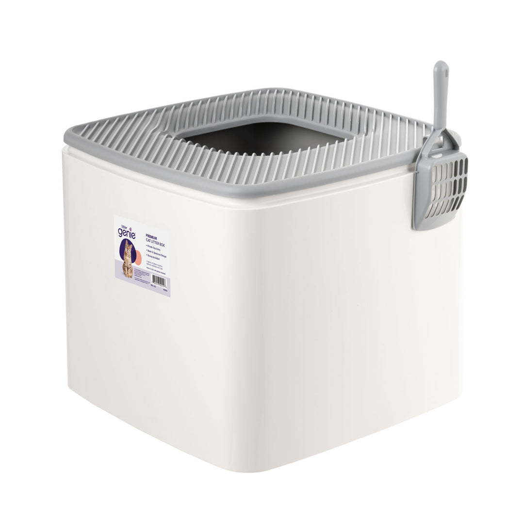 Litter Genie Premium Top Entry Cat Litter Box with Scoop, Square Enclosure for Cat - IRIS USA