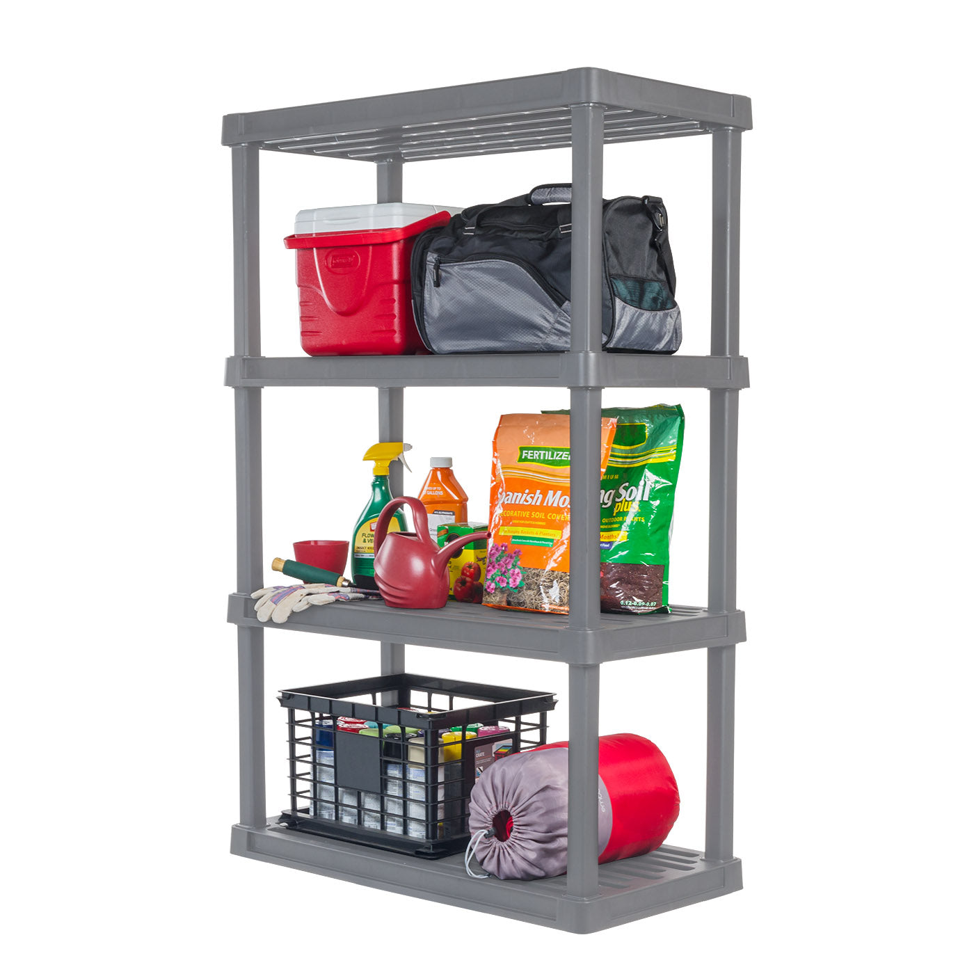 4-Tier Wide Plastic Rack Storage Shelf with 400lb. Total Capacity
