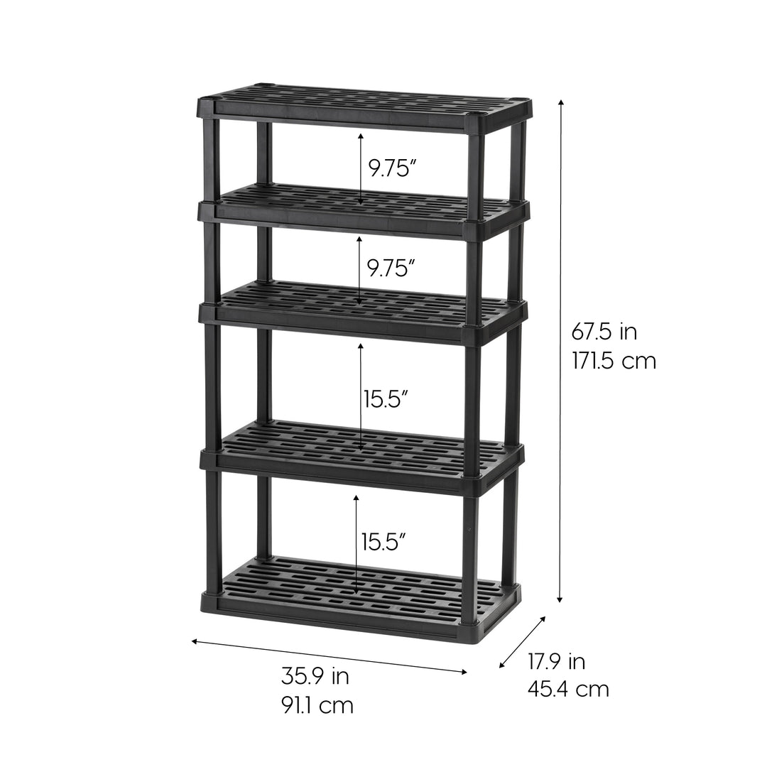 Plastic Rack Shelf with 5 Large Shelves, Black (Copy)