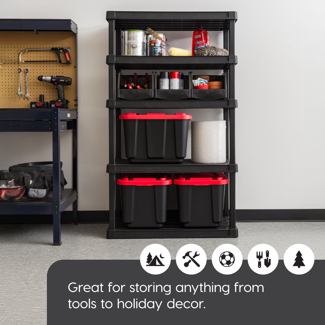 Plastic Rack Shelf with 5 Large Shelves, Black (Copy)