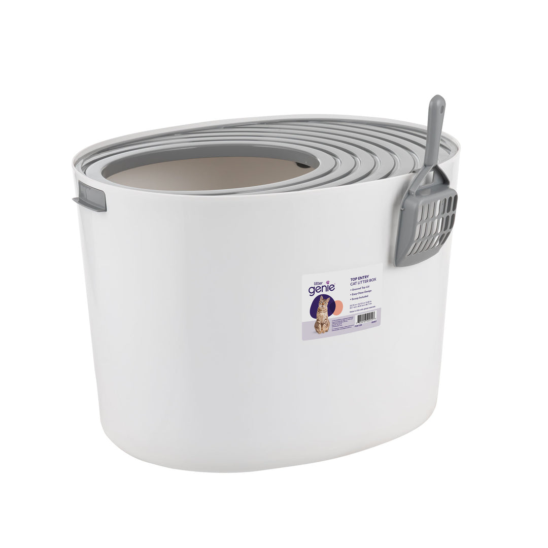 Litter Genie Round Top Entry Cat Litter Box Litter Particle Catching Cover and with Scoop - IRIS USA