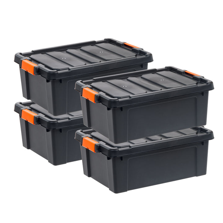 47 Quart Heavy Duty Plastic Storage Box, Black Pack of 4 - IRIS USA