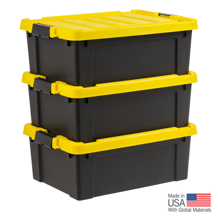 12 Gal. Plastic Storage Bins with Lids, Latching Totes, Heavy Duty Containers 3Pk