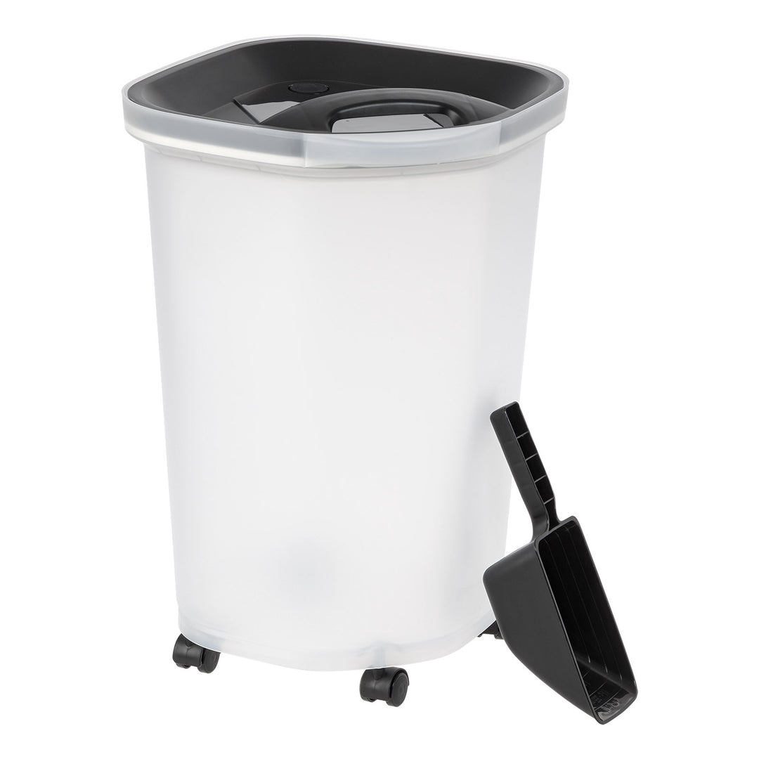 Pet Food Storage Container 25 lbs, Premium 60% Improved Airtight Seal with Air Valve, 2 Cup Scoop, Removable Wheels, Easy to Open - IRIS USA